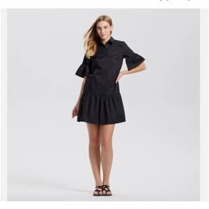 Elbow Sleeve Drop Waist Poplin Mini Shirtdress Small Black NWT- Universal Thread